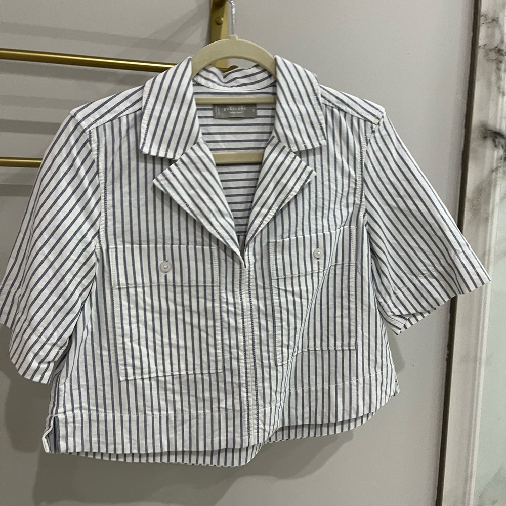 COPY - Striped cropped Shirt - White and Blue